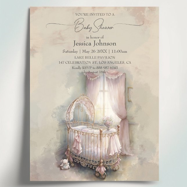 Shabby Chic pink Baby cribBaby Dusche Einladung (Von Creator hochgeladen)