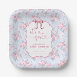 Shabby Chic Pink Bow Es ist eine Mädchen-Baby-Dusc Pappteller
