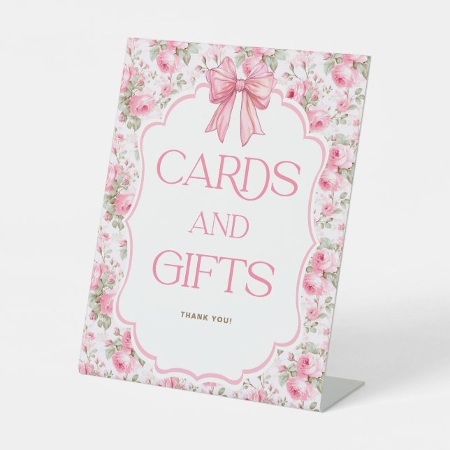 Shabby Chic Pink Bow Karten und Geschenke Sockelschild (Vorderseite)