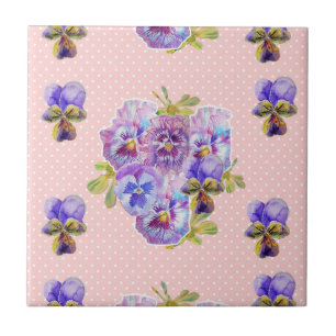 Shabby Chic Pink dot Pansy Keramik Blumenstrauß Fliese