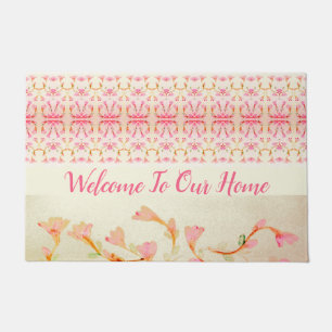 Shabby Chic Pink Floral Accented Designer Fußmatte