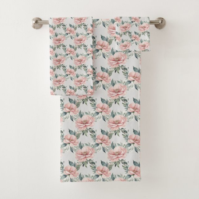 Shabby Chic Pink Floral Blume Botanisch Badhandtuch Set (Insitu)
