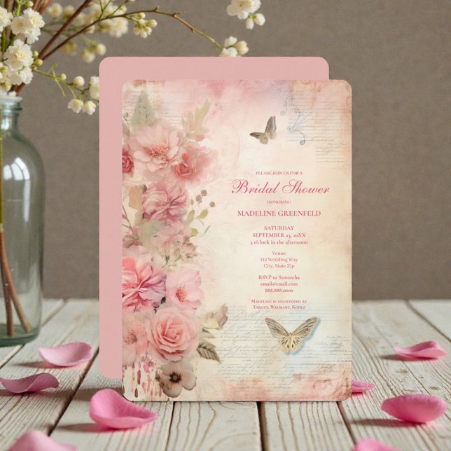 Shabby Chic Pink Floral Bridal Shower Einladung (Von Creator hochgeladen)