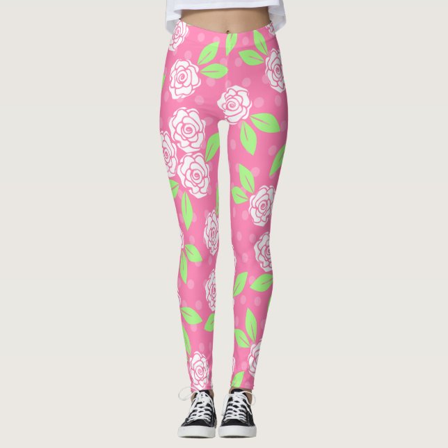 Shabby Chic Pink Floral Leggings (Vorderseite)