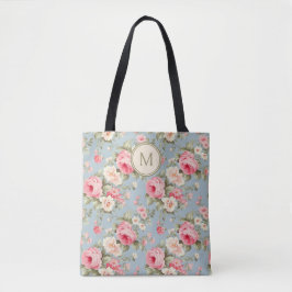 Shabby Chic Pink Floral Monogramm Tasche
