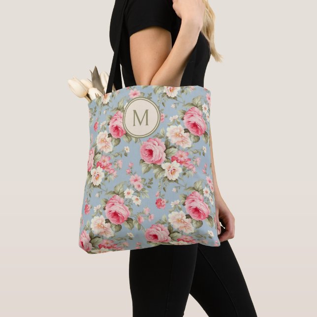 Shabby Chic Pink Floral Monogramm Tasche (Von Nahem)