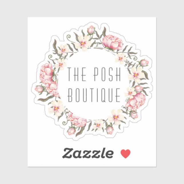 Shabby Chic Pink Floral Roses Wreath Name Logo Aufkleber (Blatt)