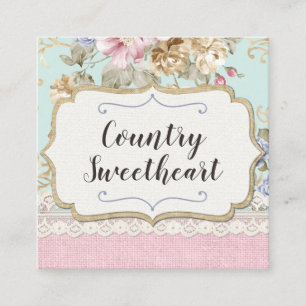 Shabby Chic Pink Floral Vintage Boutique Soziales Quadratische Visitenkarte