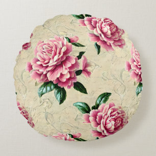 Shabby Chic Pink Gardenias Rundes Kissen