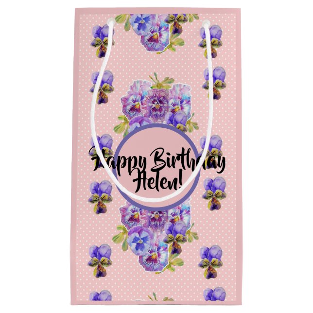 Shabby Chic Pink Pansy Blume Blumenbeutel Kleine Geschenktüte (Vorderseite)