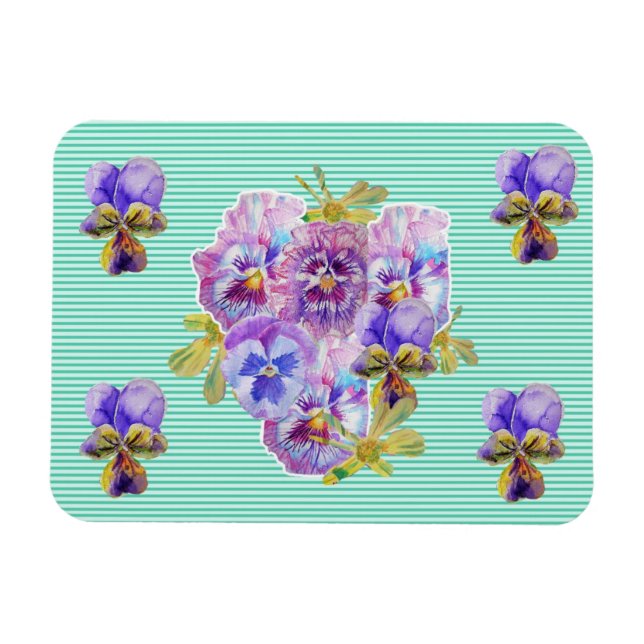 Shabby Chic Pink Pansy Floral Aqua Strip Magnet (Horizontal)