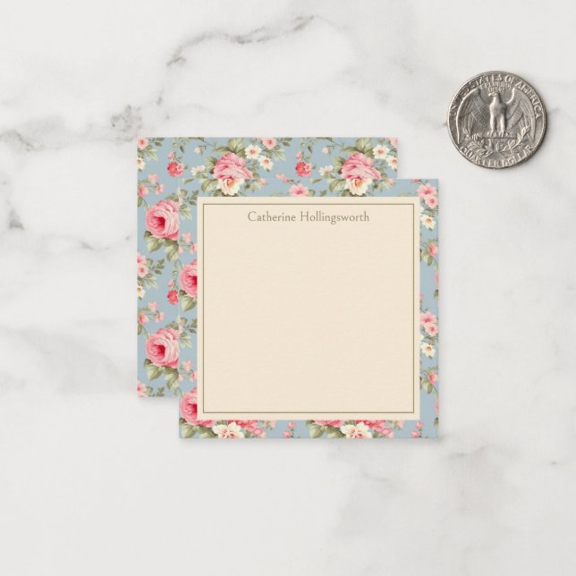 Shabby Chic Pink Peony Floral Personalized Mitteilungskarte (Vorderseite/Rückseite Beispiel)