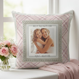 Shabby Chic Pink Plaid Best Mom Ever Photo Kissen