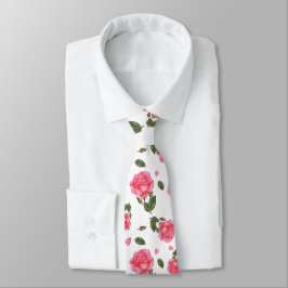 Shabby Chic Pink Rose Botanical Illustration Krawatte