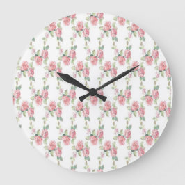 Shabby Chic Pink Rose Floral Große Wanduhr
