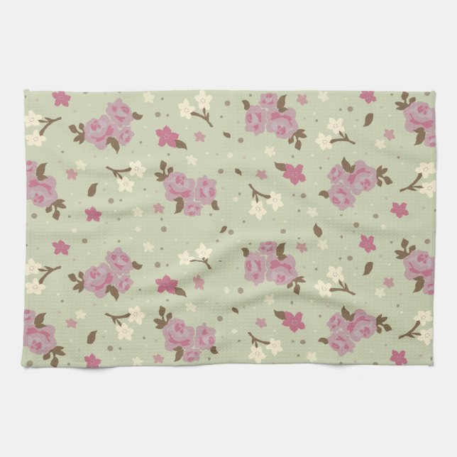 Shabby Chic Pink Roses Muster Geschirrtuch (Horizontal)