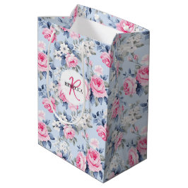 Shabby Chic Pink Roses Muster Monogramm Mittlere Geschenktüte