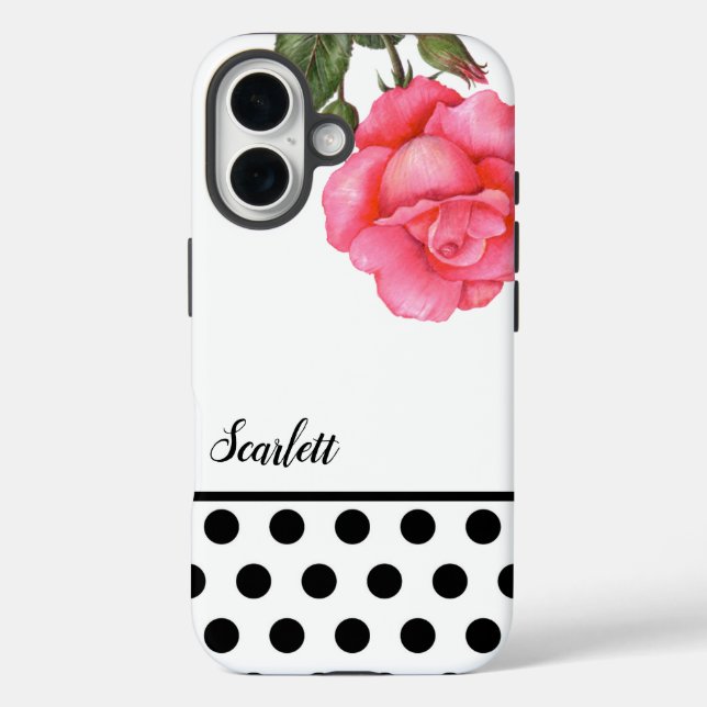 Shabby Chic Pink Roses Polka Dots iPhone 16 Hülle (Rückseite)