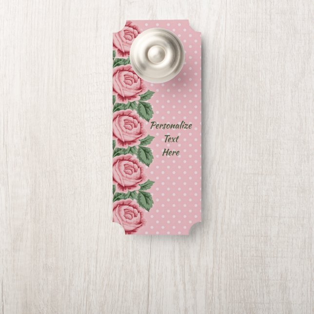 Shabby & Chic Pink Roses Polka Dots Personalisiert Türanhänger (Auf Knauf)