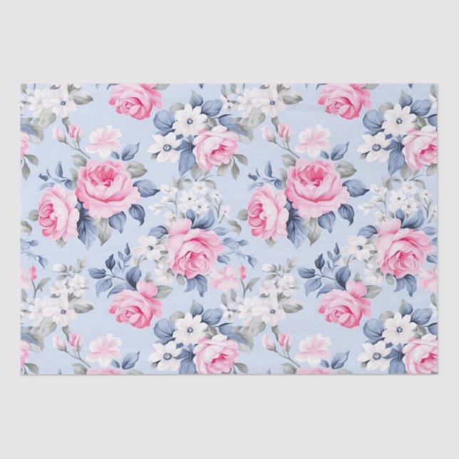 Shabby Chic Pink Roses Seamless Pattern Seidenpapier (Vorderseite)