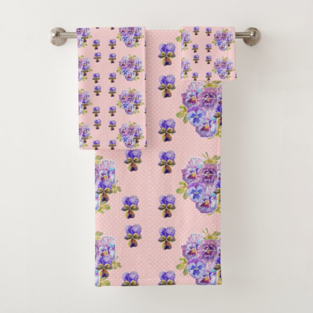 Shabby Chic Pink Spot Floral Blume Handtuch Set (Insitu)