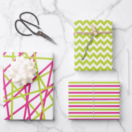 Shabby Chic Pink und Grün passende Muster Geschenkpapier Set