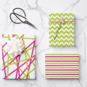 Shabby Chic Pink und Grün passende Muster Geschenkpapier Set