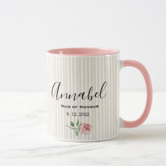 Shabby Chic pinkfarben gestreifte Blumenjungfrau Tasse
