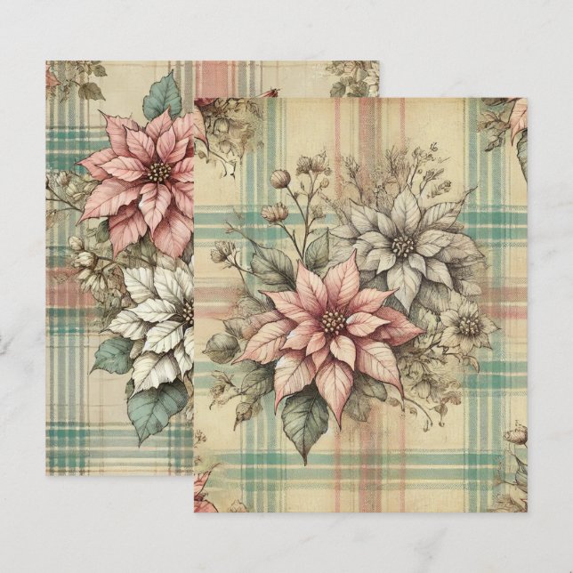 Shabby Chic Plaid Poinsettias Papier à papier à sc (Devant / Derrière)