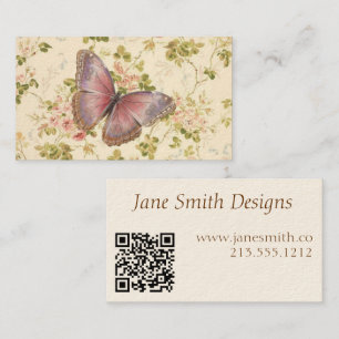 Shabby Chic QR Code für Schmetterlinge und Reben Telefonnummerkarte