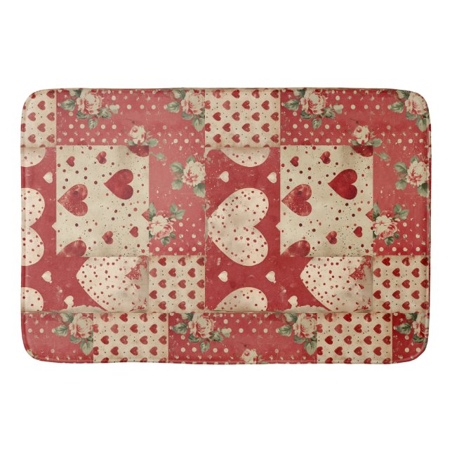 Shabby Chic Red Patchwork Pattern Badematte (Vorderseite)