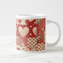 Shabby Chic Red Patchwork Pattern Jumbo-Tasse