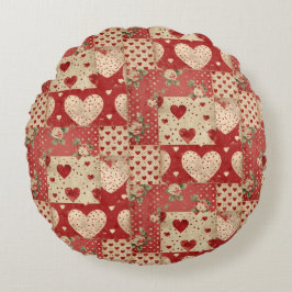 Shabby Chic Red Patchwork Pattern Rundes Kissen