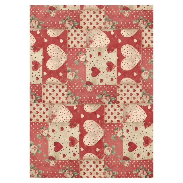 Shabby Chic Red Patchwork Pattern Tischdecke (Vorderseite)