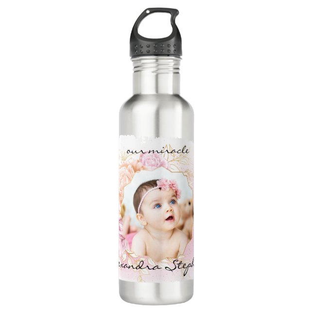 Shabby Chic Retro Baby Girl First Brithday Foto Edelstahlflasche (Vorderseite)
