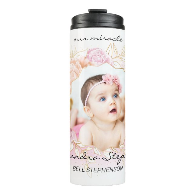 Shabby Chic Retro Baby Girl First Brithday Foto Thermosbecher (Vorderseite)