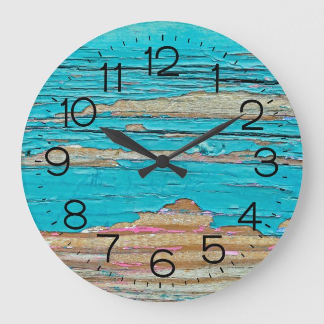 Shabby Chic Retro Painted Wood Große Wanduhr (Vorderseite)