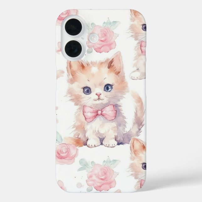 Shabby Chic Romantic Kitten Floral iPhone 16 Hülle (Rückseite)