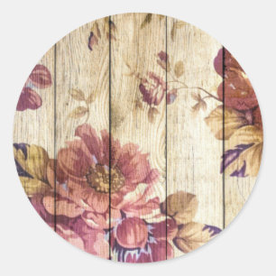 Shabby Chic Romantische Rose auf Holzmauer Runder Aufkleber