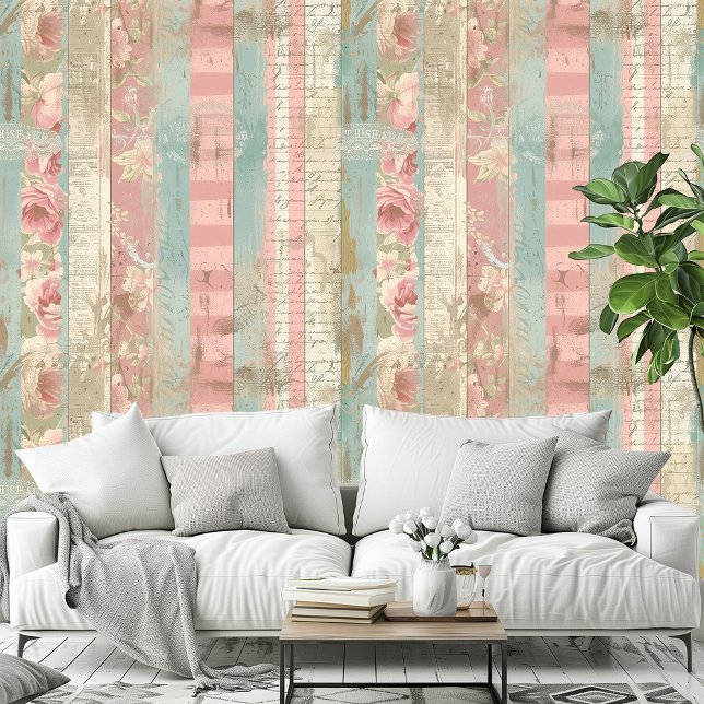 Shabby Chic Romantische Vintage Rose Holzmuster Tapete (Shabby Chic Romantic Vintage Roses Wood Pattern Wallpaper)
