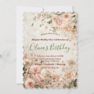 Shabby Chic Romantische Vintage-Rosen Florale Part Einladung