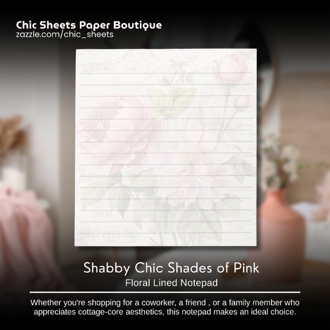 Shabby Chic Rosa Blumen Linien Notizblock (Von Creator hochgeladen)