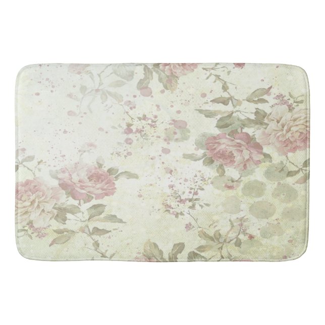 Shabby Chic Rosa Blütenmatte Badematte (Vorderseite)