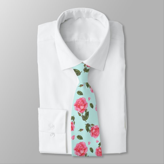 Shabby Chic Rosa Botanische Illustration Krawatte (Gebunden)