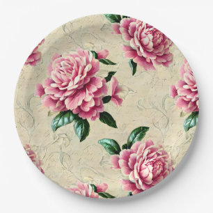 Shabby Chic Rosa Gardenien Pappteller