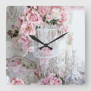 Shabby Chic Rosa Mauer Quadratische Wanduhr