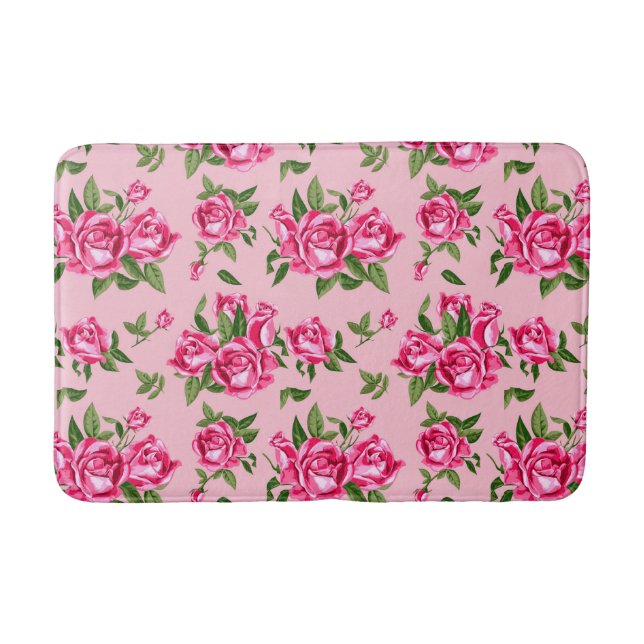 Shabby Chic Rosa Muster Rose Badematte (Vorderseite)
