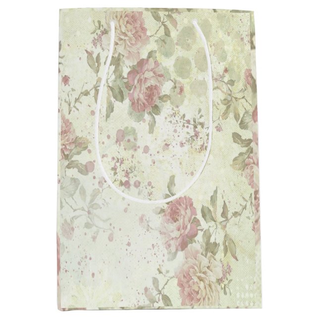 Shabby Chic Rosa Rose Mittlere Geschenktüte (Vorderseite)