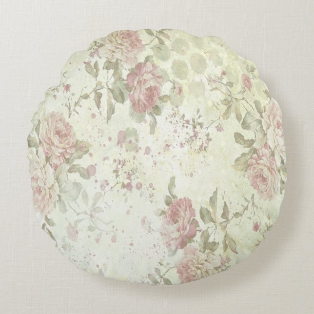 Shabby Chic Rosa Rose Rundkissen Rundes Kissen (Vorderseite)