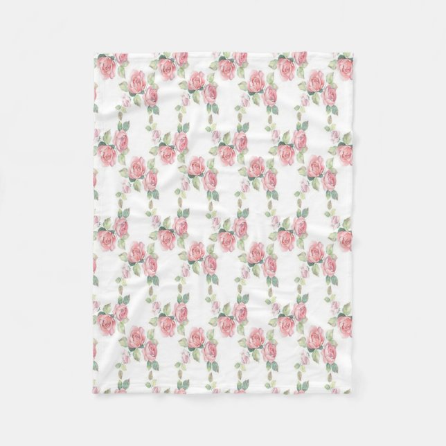 Shabby Chic Rosa Rosen Blumen Fleecedecke (Vorderseite)